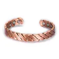 Detail shot of copper magnet therapy bracelet showing striped texture and magnets - Antique Brushed Copper