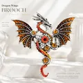 Vintage punk mechanical dragon brooch with intricate enamel gears and orange crystals - Dragon Brooch - Silver Red