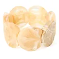 Statement irregular round resin bracelet with marble texture and stretch band design - Beige Coffee Swirl