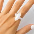 Elegant handmade white natural stone beaded ring featuring a hexagonal crystal pillar - White Crystal