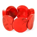 Red marbled resin bracelet with irregular round beads and elastic stretch design - Red with Black Silk Texture