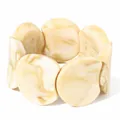 Chunky irregular round resin bracelet with cream marble pattern and elastic band - Light Coffee