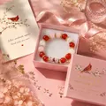 Handmade cardinal bird beaded elastic lucky bracelet in elegant pink gift packaging - Pink Bird Style / Color Box Packaging