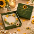 Elegant sunflower themed beaded elastic bracelet with green gift box and sunflower pendant - Sunflower / Color Box Packaging
