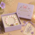 2026 Butterfly Blessing beaded elastic bracelet with pink and white luck beads in gift box - Butterfly Style / Color Box Packaging / Purple