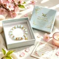 Handmade light blue beaded lucky bracelet with turtle and starfish charms in gift box - Turtle Starfish Style / Color Box Packaging / Blue