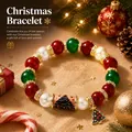 Festive handmade Christmas beaded elastic bracelet with tree charms and gold accents - Christmas Tree Style (Bagged) / Single Piece