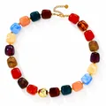 Vibrant colorful acrylic beaded necklace featuring marbled square beads and a gold accent - Contrast Multicolor 2