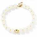 Statement white translucent acrylic bead necklace with central gold sphere accent - White Round Bead