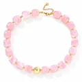Elegant pink acrylic beaded necklace with a central gold ball and extension chain. - Pink Bead