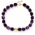 Bohemian purple marbled acrylic beaded necklace with central gold-tone sphere - Purple