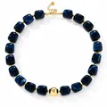 Elegant dark blue marble acrylic bead necklace featuring a central gold sphere accent. - Royal Blue