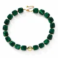 Elegant dark green marbled acrylic beaded necklace with gold accents for vacation - Green Round Bead