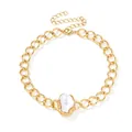 Vintage gold chain necklace with a large baroque pearl pendant for women - Necklace / Gold