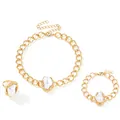 Vintage gold-tone irregular baroque pearl jewelry set with necklace bracelet and ring - Necklace + Bracelet + Ring / Gold
