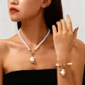 Elegant baroque pearl necklace and bracelet set with gold toggle clasp for fashion women - Baroque Pearl Necklace + Bracelet Set