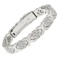 Elegante bracciale magnetico in lega d'argento con maglie a trifoglio e strass per donna - Stile Cuore / Argento