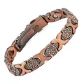 Elegante bracciale magnetico in rame vintage con quadrifoglio in strass e cuori - Stile Cuore / Rame antico