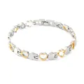 Elegantes zweifarbiges Herz-Gliederarmband mit verstellbarem Faltverschluss für Damen. - Antik-Kupfer Vollmagnet / Silber und Gold Zweifarbig