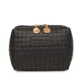 Close-up of black woven texture cosmetic pouch with gold-tone hardware - Black