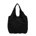 Detailed view of black pleated lattice tote bag with unique crinkle texture - Black