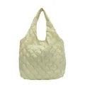 Detailed view of a yellow pleated tote bag with unique diamond grid pattern texture - Yellow