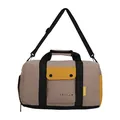 Vue de face du sac de voyage kaki avec poche jaune et bandoulière noire réglable. - S / Jaune