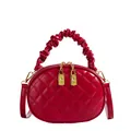 Elegant red quilted handbag featuring a unique gathered scrunchie handle design detail - Red