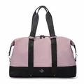 Detail of pink and black travel duffel bag with silver studs and fashion logo plate - M / Pink
