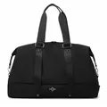 Professional front view of a black large capacity gym bag with FASHIONBAG logo detail - Black