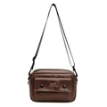Borsa a tracolla vintage in pelle PU marrone con tasca anteriore a doppio bottone - Caffè
