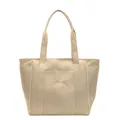 Vista frontal de un elegante bolso tote de nailon beige con bordado para oficina - Caqui