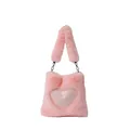 Dettaglio borsa tote in ecopelliccia rosa con prominente design a forma di cuore - Rosa