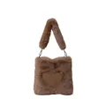Dettaglio borsa tote marrone in pelliccia sintetica con design a forma di cuore - Marrone