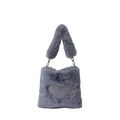 Borsa tote grigia in pelliccia sintetica con un grazioso cuore sul lato frontale - Grigio
