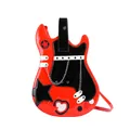 Front view of a creative guitar-shaped crossbody bag with red and black patent leather - Red