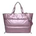 High-quality lilac quilted puffer tote bag with large capacity for travel and fitness use - Purple