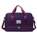 Full front detail of a purple quilted travel bag with wet dry separation storage - Grape Purple