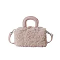 Soft pink faux fur square handbag featuring a smooth top handle and shoulder strap - Pink