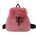 Stylish pink faux fur plush backpack featuring a cute drawstring closure and black straps - Rose Red
