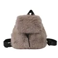 Front view of cute fuzzy faux fur backpack with soft texture and adjustable black straps - Coffee