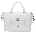 Premium white quilted travel bag with separate shoe compartment and sturdy handles - Off White