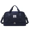 Professional navy blue quilted gym and travel duffel bag with shoe compartment - Dark Blue