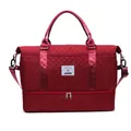 Red quilted sports travel bag with a separate shoe compartment at the bottom - China Red