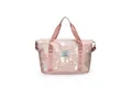 Pink lightweight travel duffel bag with holographic letter print for gym and short trips - Pink