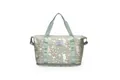Vista frontal bolsa de viaje verde salvia con estampado de alfabeto y compartimento húmedo - Verde