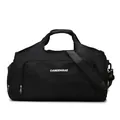 Durable black nylon travel duffel bag featuring a shoulder strap for sports and gym use - Black
