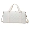 White quilted travel duffel bag with gold-tone hardware and adjustable shoulder strap - Off White
