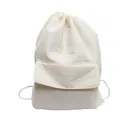 Close-up of white nylon drawstring backpack with front flap pocket and textured fabric - Off White