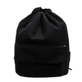 Large capacity black lightweight nylon drawstring bucket backpack with front zipper pocket - Black
